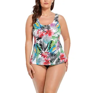 Haut de tankini grande taille avec imprimé floral tropical et silhouette trapèze