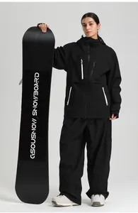 Close-up of professional waterproof ski jacket and pants with functional zipper details