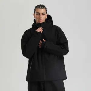 Wasserdichte Herren Skijacke in Schwarz mit Kapuze, windfestes Material, lockere Passform