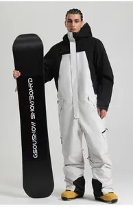 Combinaison de ski homme imperméable noir et blanc avec capuche de protection