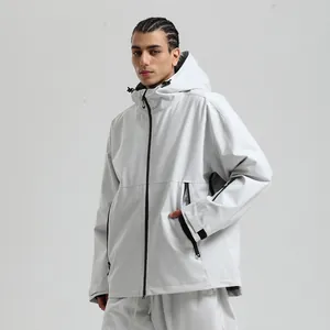 Herren Ski-Kapuzenjacke in Hellgrau, winddicht und wasserdicht, funktionale Outdoor-Bekleidung