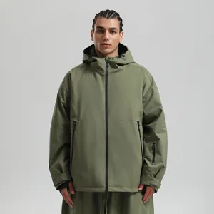 Herren lockere olivgrüne wasserdichte winddichte Skijacke mit Kapuze und Taschen