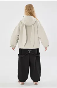 Detail view of children's hooded ski jacket with cute rabbit ears on the back hood
