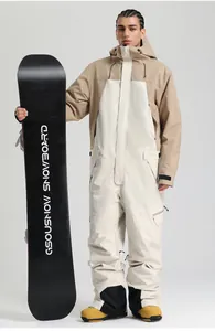 Combinaison de ski pour hommes kaki et beige avec capuche imperméable et plusieurs poches