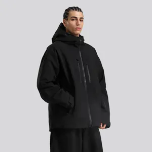 Waterproof matte black men's ski jacket with hood and functional zipper pockets