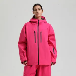 Waterproof hot pink hooded ski suit set for men and women with adjustable cuffs