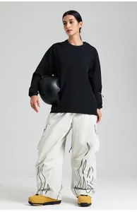 Outdoor relaxed-fit ski pants with black flame embroidery and waist protection detail