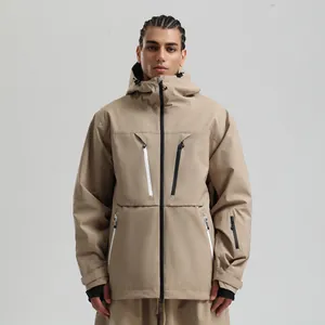 Waterproof khaki ski jacket for men and women featuring multi-pockets and windproof hood