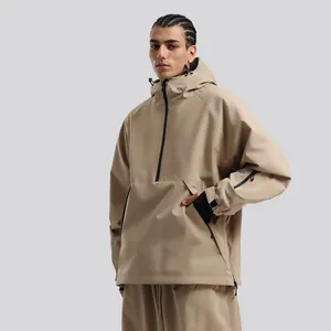 Traje de esquí con capucha caqui impermeable y pantalones cortavientos unisex