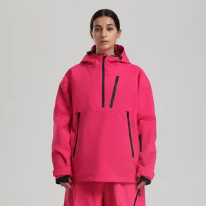 Damen Skijacke in Rosarot mit wasserdichten Reißverschlüssen und Kapuze im Anorak-Stil