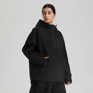 Damen Ski-Anorak in Schwarz, winddichtes Material mit wasserdichtem Halbreißverschluss