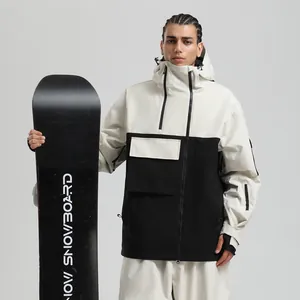 Combinaison de Ski Professionnelle pour Hommes Femmes Imperméable Coupe-vent Respirante Bloc de Couleur Veste à Capuche et Pantalon