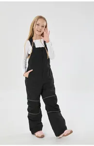 Pantaloni da sci a salopette neri per bambini con strisce riflettenti e spalline