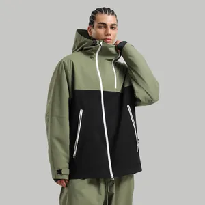 Veste de ski unisexe bicolore vert militaire et noir, imperméable avec capuche