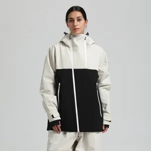 Combinaison de ski unisexe bicolore imperméable avec capuche et tissu coupe-vent