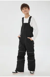 Salopette da sci per bambini impermeabile con strisce riflettenti e bretelle nere