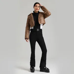 Combinaison de Ski Ajustée pour Femme Imperméable Coupe-Vent Chaude Jumpsuit et Veste Courte à Col en Fausse Fourrure pour Sports d'Hiver