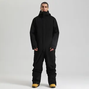 Combinaison de ski une pièce noire imperméable pour homme avec capuche et poches utiles