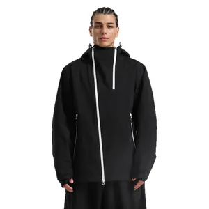 Veste de ski imperméable pour homme en noir et blanc avec capuche et design coupe-vent