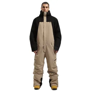 Combinaison de ski imperméable pour homme avec capuche en noir et blocs kaki