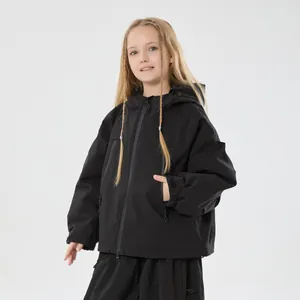 Waterproof black hooded ski suit for kids, professional insulated winter outdoor set