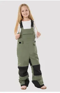 Kids waterproof ski overalls with adjustable straps and reinforced knee patches