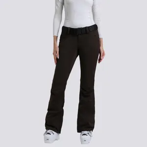 Pantaloni da sci slim fit da donna marrone scuro, elastici, impermeabili e antivento