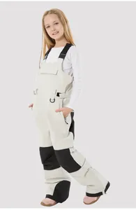 Detail of kids ski overalls featuring adjustable straps and durable reinforced panels