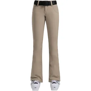 Slim fit khaki ski pants for women with stretch fabric and branded snow waist belt