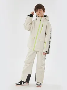 Children's Ski Suit Set Waterproof Windproof Warm Hooded Jacket And Bib Pants Outdoor Snowboarding Gear For Boys Girls