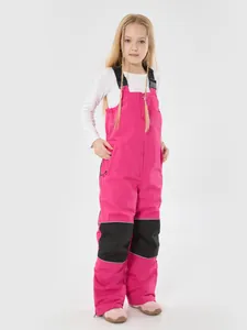 Salopette da sci bimbi rosa, impermeabile e termica con rinforzi neri sulle ginocchia