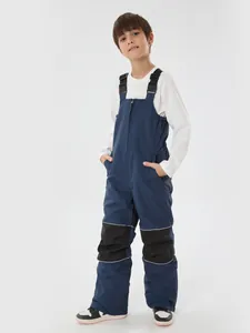 Salopette da sci blu navy per bambini impermeabile con spalline e strisce riflettenti