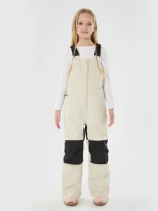 Salopette da sci per bambini color crema impermeabile con bretelle e ginocchia rinforzate