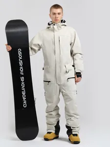 Men One Piece Ski Suit Waterproof Windproof Insulated Snowboard Jumpsuit Hooded Winter Outdoor Sports Workwear Style Coverall