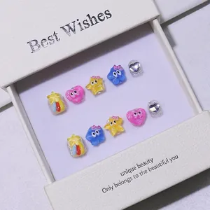 Handmade Cartoon Dopamine Press On Nails For Children 3D Star Heart Pattern Glitter Shimmer Fake Nails For Girls Gift