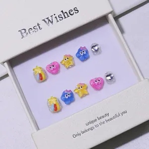 Handmade cartoon press-on nails for kids with colorful glitter resin star and heart shapes
