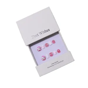 Handmade 3D cute cartoon press-on nails for kids with pink bows and cat stars in a gift box