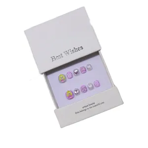 Handmade purple cartoon kids press-on nails with 3D hearts, bows and glitter design