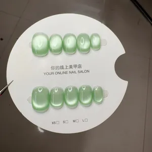 Handmade Cat Eye Press On Nails Short Square Round Shape Luxury Shimmer Manicure Reusable False Nails For Women Daily Dating