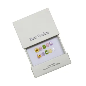 Handmade 10pcs children press-on nails with bee and butterfly art in a premium gift box