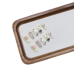Handmade Y2K press-on nails set with 3D heart rhinestones and colorful hand-painted art