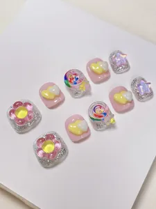 Details von 3D-Handgefertigte Kindernägel zum Aufkleben mit Blumen und Lutscher-Anhängern