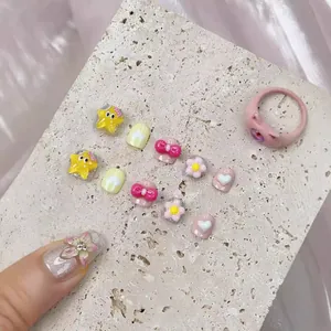 Handmade 3D cartoon nail art set for girls with cute heart and bow resin charms