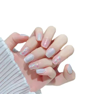 Sparkling silver cat eye handmade press-on nails with mixed sequins and short square shape