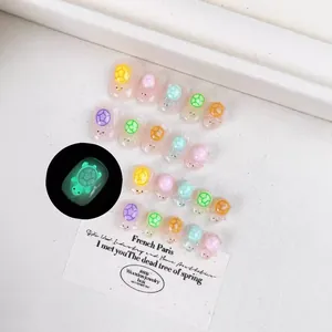 Handgefertigte Leuchtende 3D Schildkröte Künstliche Fingernägel Zum Aufkleben Süße Mehrfarbige Künstliche Nägel Für Damen Kinder DIY Nail Art