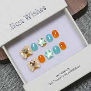 Faux Ongles Faits Main en Résine pour Enfants Avec Nœud Étoile Cœur Strass Décoration Doux Faux Ongles pour Filles Quotidien