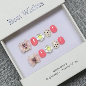 Ongles à Presser Faits à la Main pour Enfants Nœud Rose Cœur Strass Mignon Pois Fleur Décoratifs 3D Ensemble