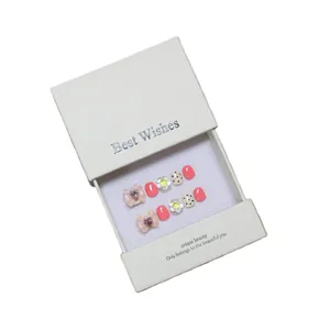 Faux ongles roses faits main pour enfants avec nœuds 3D et strass en boîte cadeau