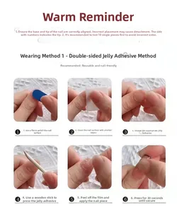 Detailed guide showing application tools and six-step process for press-on nails