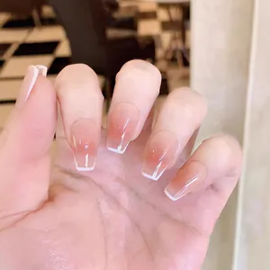 Handgefertigte French Ombre Press-on-Nägel Glänzend Coffin Künstliche Nägel Rosa Verlauf Ballerina Falsche Nägel Set Für Damen Schmuck